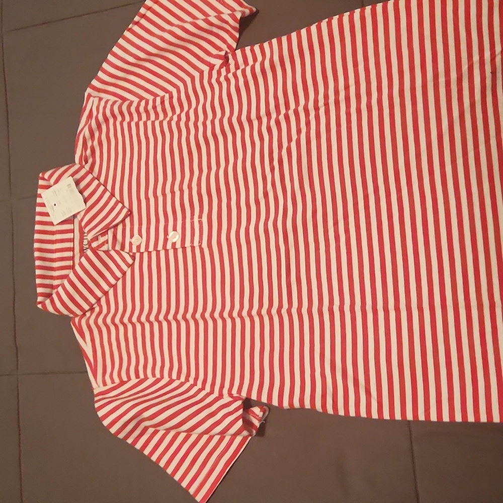 Boys collared t-shirt red and white stripes